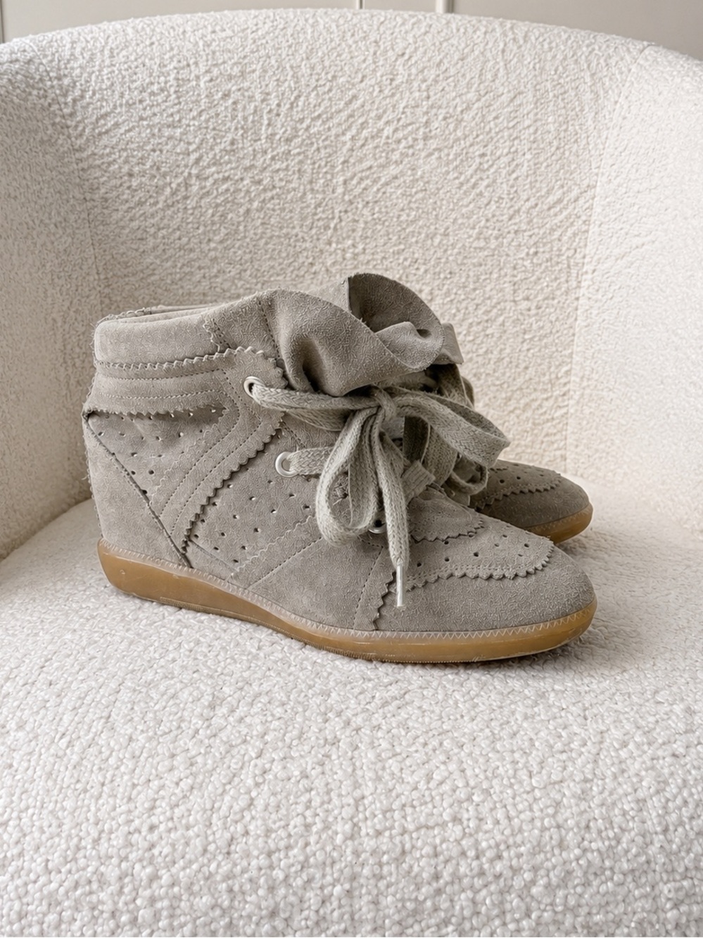 Isabel Marant Bobby Suede Calfskin Leather Wedge Sneakers